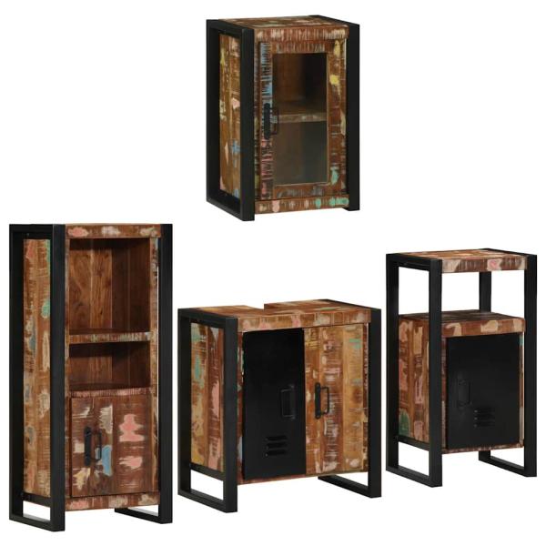Badezimmermöbel Set 4 pcs Mehrfarbig Massives recyceltes Holz