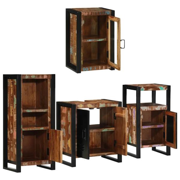 Badezimmermöbel Set 4 pcs Mehrfarbig Massives recyceltes Holz