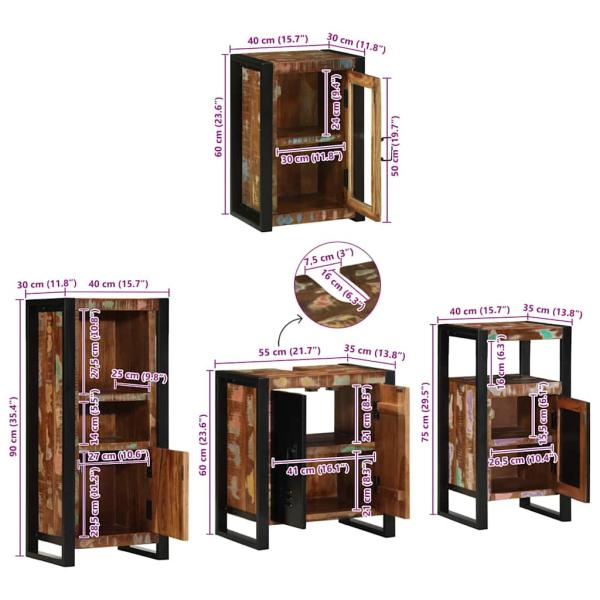 Badezimmermöbel Set 4 pcs Mehrfarbig Massives recyceltes Holz