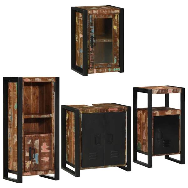 Badezimmermöbel Set 4 pcs Mehrfarbig Massives recyceltes Holz