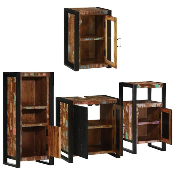 Badezimmermöbel Set 4 pcs Mehrfarbig Massives recyceltes Holz