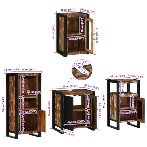 Badezimmermöbel Set 4 pcs Mehrfarbig Massives recyceltes Holz