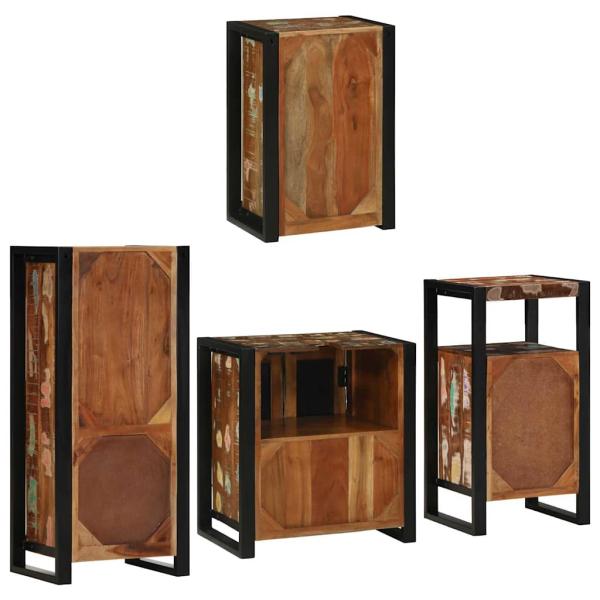 Badezimmermöbel Set 4 pcs Mehrfarbig Massives recyceltes Holz