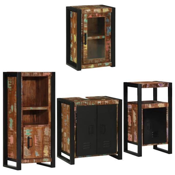 Badezimmermöbel Set 4 pcs Mehrfarbig Massives recyceltes Holz
