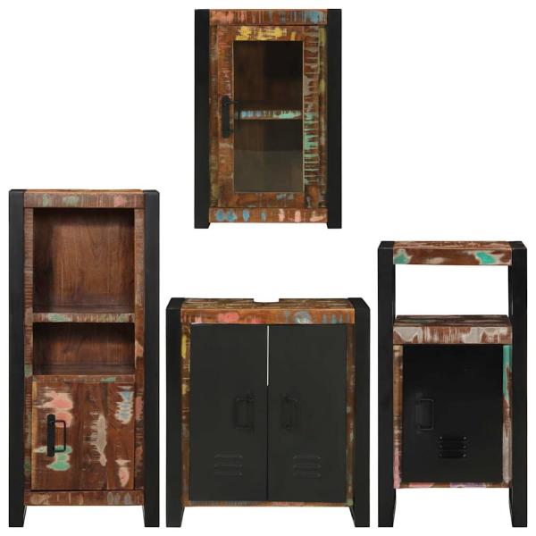 Badezimmermöbel Set 4 pcs Mehrfarbig Massives recyceltes Holz