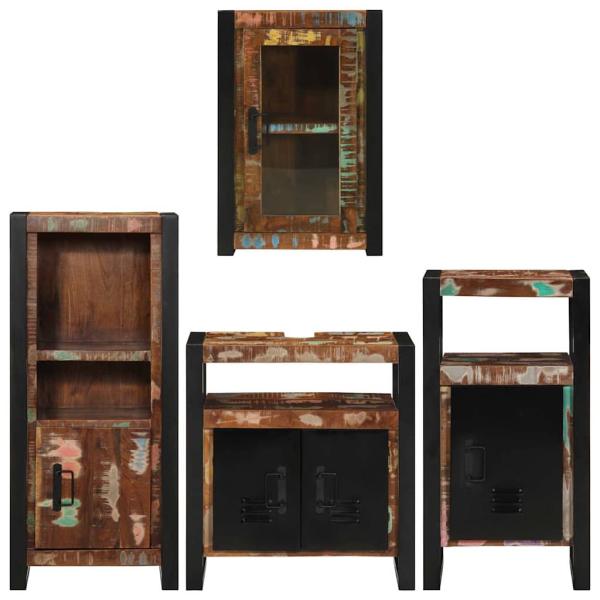 Badezimmermöbel Set 4 pcs Mehrfarbig Massives recyceltes Holz