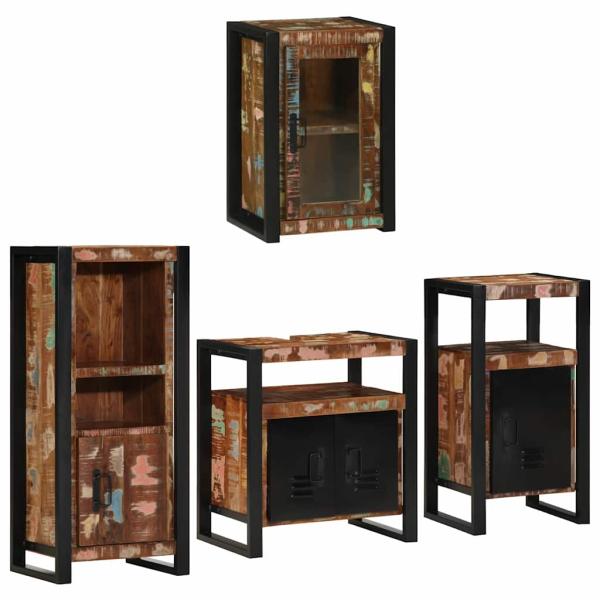 Badezimmermöbel Set 4 pcs Mehrfarbig Massives recyceltes Holz