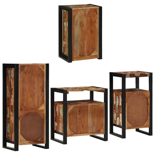 Badezimmermöbel Set 4 pcs Mehrfarbig Massives recyceltes Holz