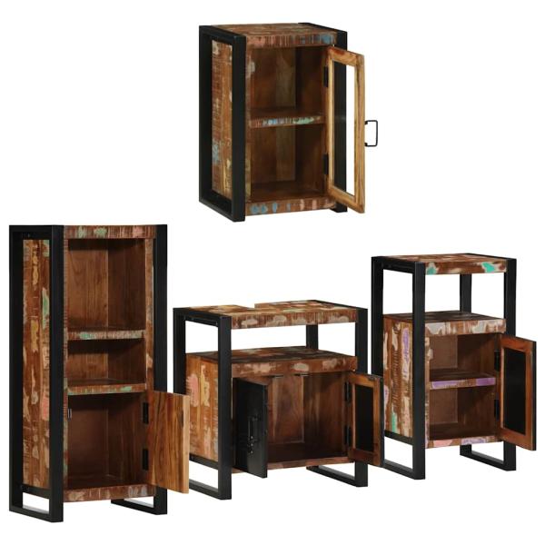 Badezimmermöbel Set 4 pcs Mehrfarbig Massives recyceltes Holz