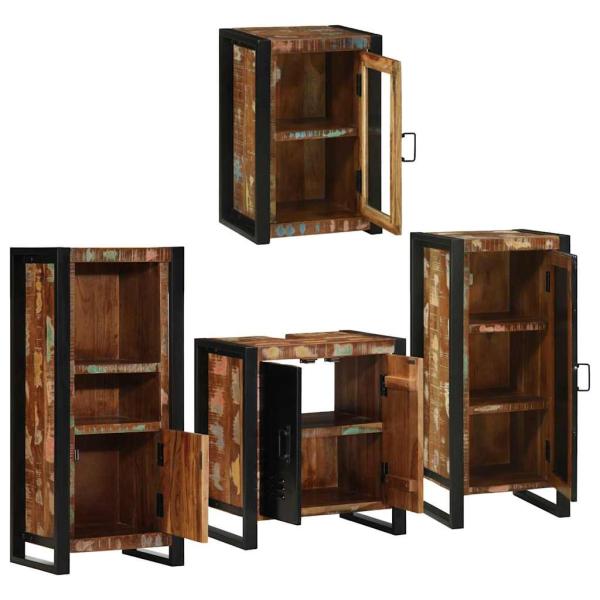 Badezimmermöbel Set 4 pcs Mehrfarbig Massives recyceltes Holz