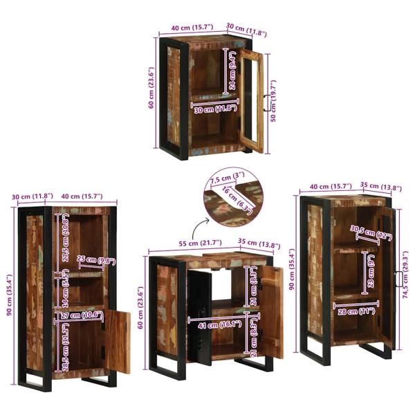 Badezimmermöbel Set 4 pcs Mehrfarbig Massives recyceltes Holz