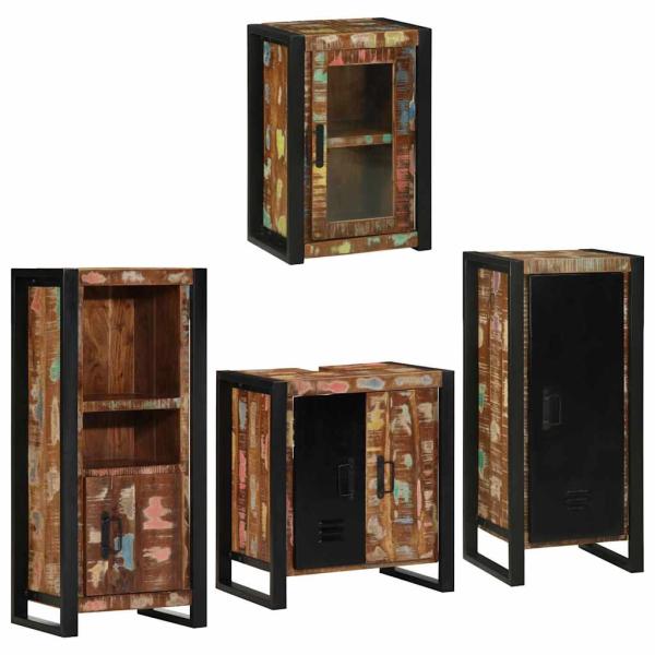 Badezimmermöbel Set 4 pcs Mehrfarbig Massives recyceltes Holz