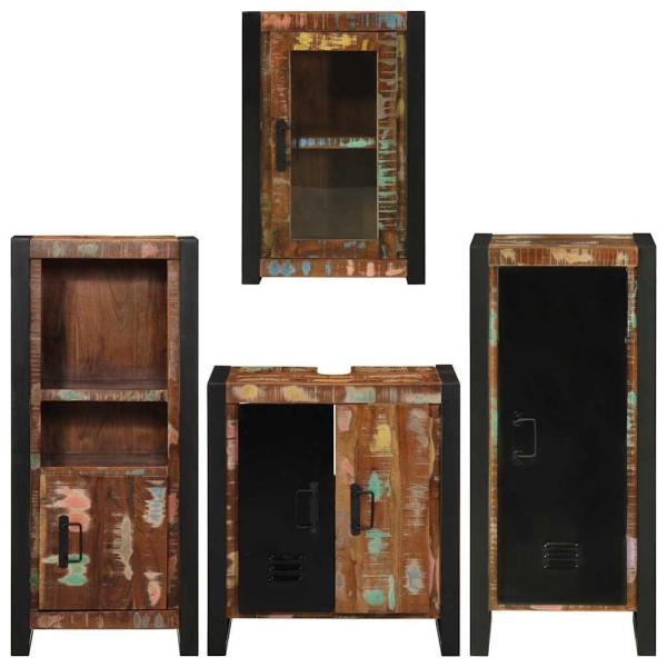 Badezimmermöbel Set 4 pcs Mehrfarbig Massives recyceltes Holz
