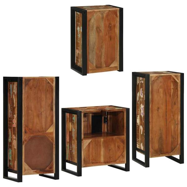 Badezimmermöbel Set 4 pcs Mehrfarbig Massives recyceltes Holz