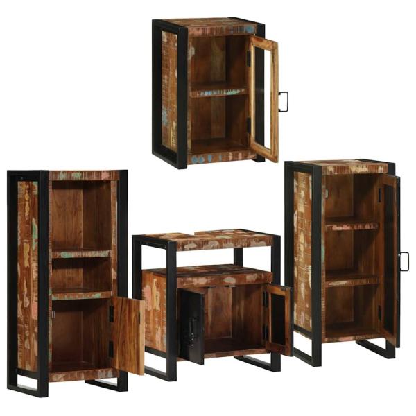 Badezimmermöbel Set 4 pcs Mehrfarbig Massives recyceltes Holz