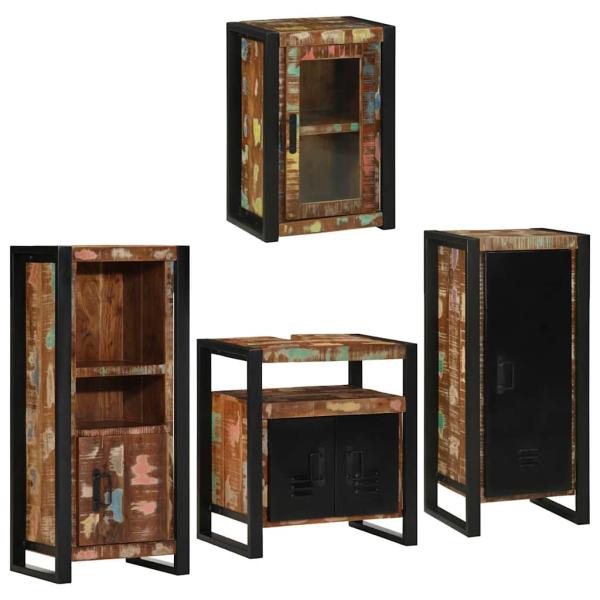 Badezimmermöbel Set 4 pcs Mehrfarbig Massives recyceltes Holz