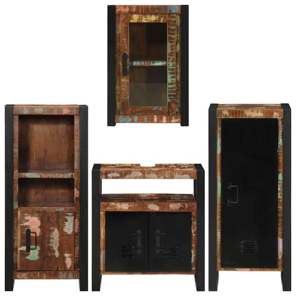 Badezimmermöbel Set 4 pcs Mehrfarbig Massives recyceltes Holz