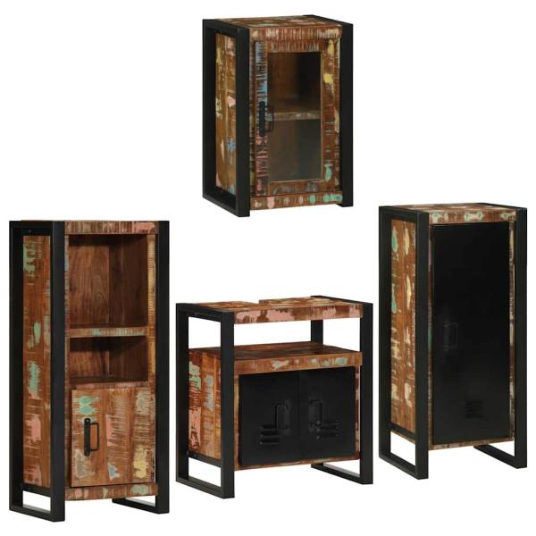 Badezimmermöbel Set 4 pcs Mehrfarbig Massives recyceltes Holz