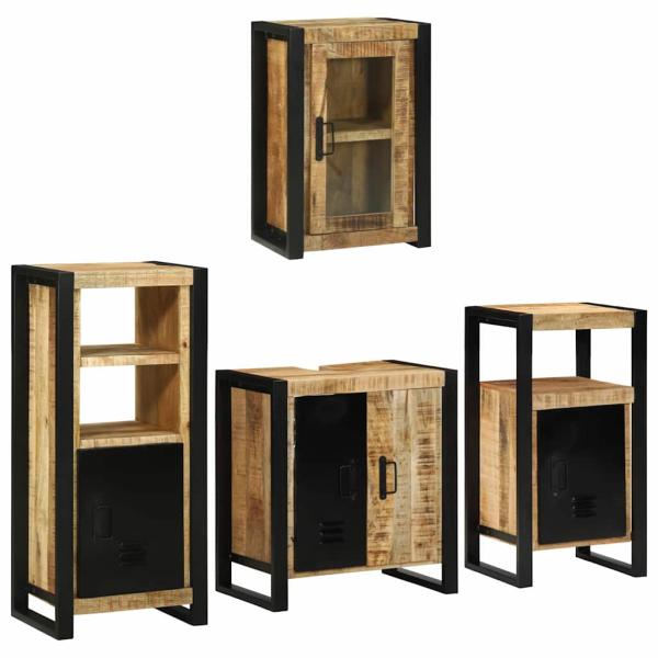 ARDEBO.de - Badezimmermöbel Set mit Tür 4 pcs Braun Massives Mango-Holz