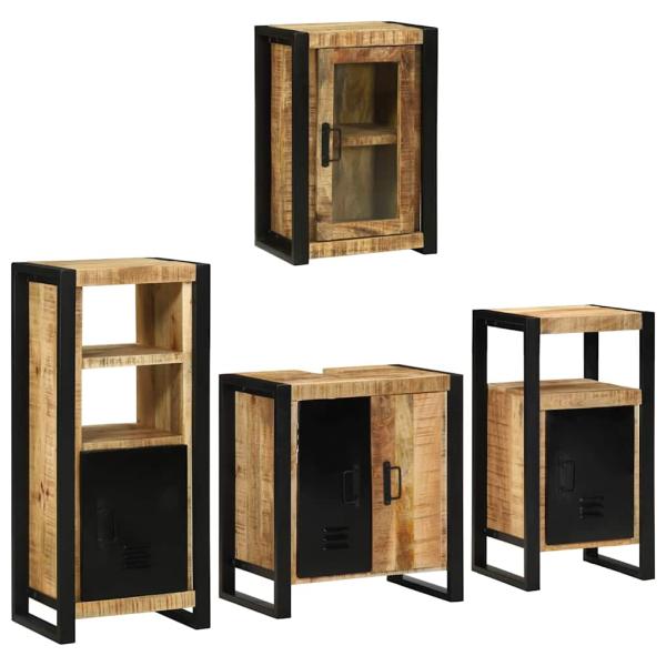 Badezimmermöbel Set mit Tür 4 pcs Braun Massives Mango-Holz