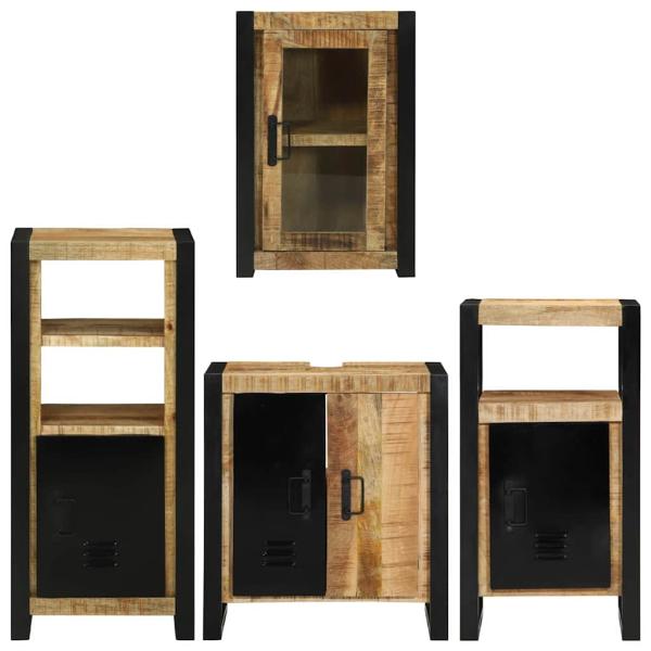 Badezimmermöbel Set mit Tür 4 pcs Braun Massives Mango-Holz
