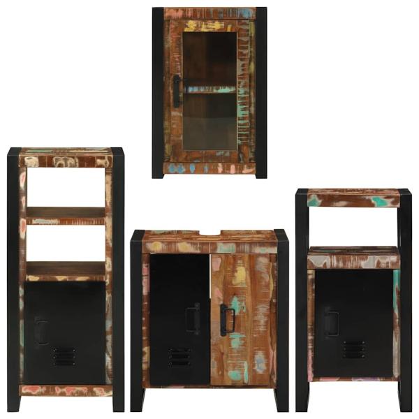 Badezimmermöbel Set 4 pcs Mehrfarbig Massives recyceltes Holz