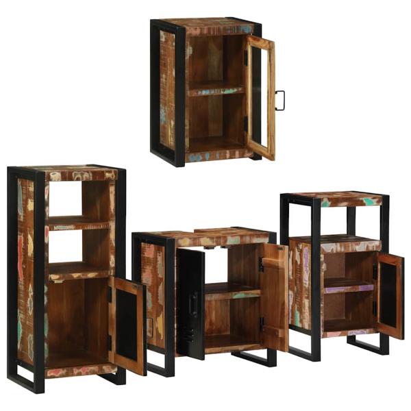 Badezimmermöbel Set 4 pcs Mehrfarbig Massives recyceltes Holz