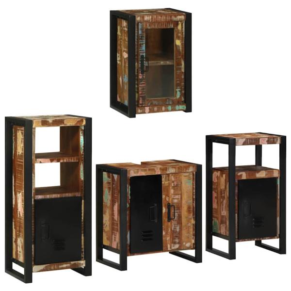 Badezimmermöbel Set 4 pcs Mehrfarbig Massives recyceltes Holz