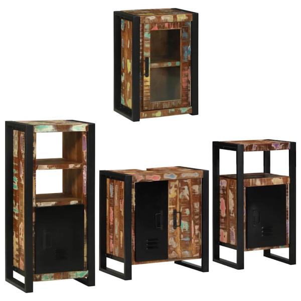Badezimmermöbel Set 4 pcs Mehrfarbig Massives recyceltes Holz
