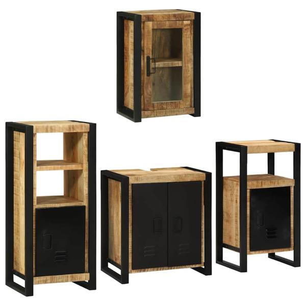 Badezimmermöbel Set mit Tür 4 pcs Braun Massives Mango-Holz
