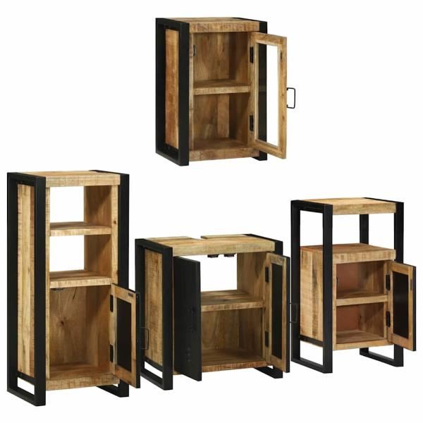 Badezimmermöbel Set mit Tür 4 pcs Braun Massives Mango-Holz