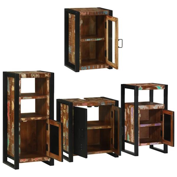 Badezimmermöbel Set 4 pcs Mehrfarbig Massives recyceltes Holz