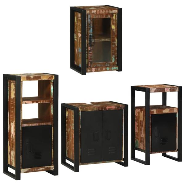 Badezimmermöbel Set 4 pcs Mehrfarbig Massives recyceltes Holz