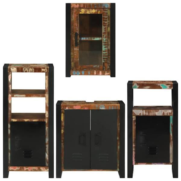 Badezimmermöbel Set 4 pcs Mehrfarbig Massives recyceltes Holz