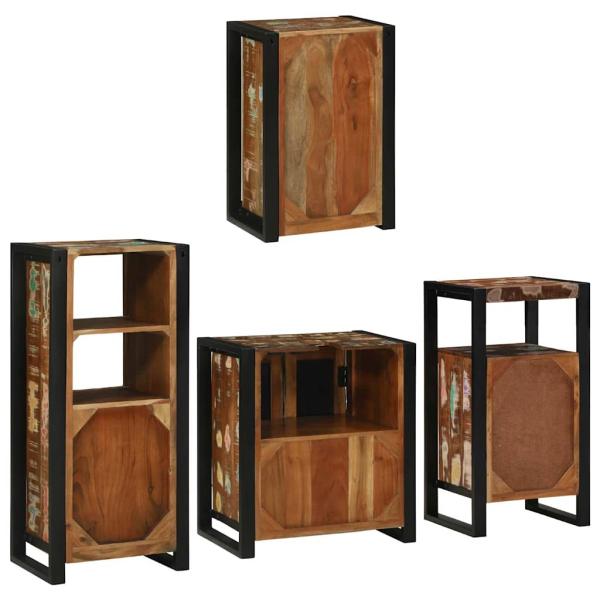 Badezimmermöbel Set 4 pcs Mehrfarbig Massives recyceltes Holz