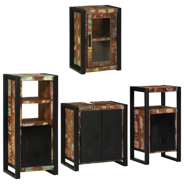 Badezimmermöbel Set 4 pcs Mehrfarbig Massives recyceltes Holz