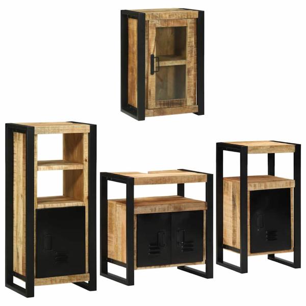 ARDEBO.de - Badezimmermöbel Set mit Tür 4 pcs Braun Massives Mango-Holz