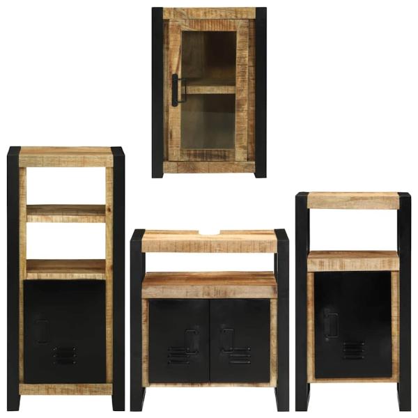 Badezimmermöbel Set mit Tür 4 pcs Braun Massives Mango-Holz