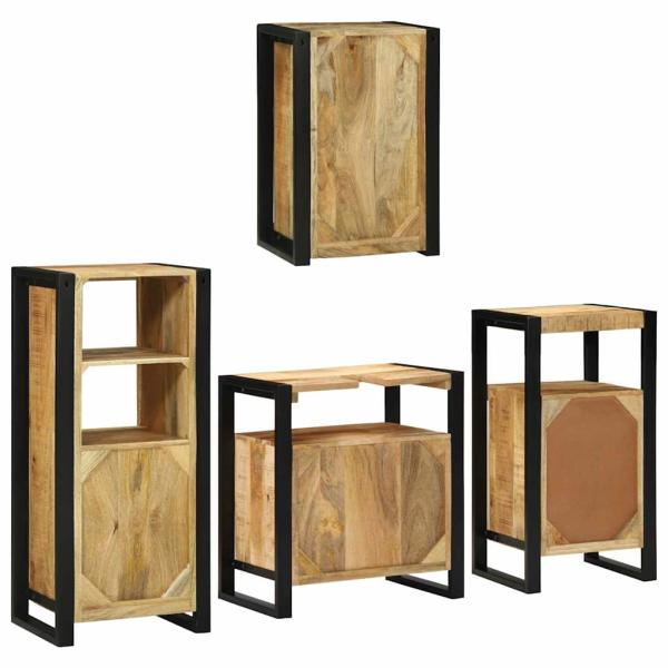 Badezimmermöbel Set mit Tür 4 pcs Braun Massives Mango-Holz