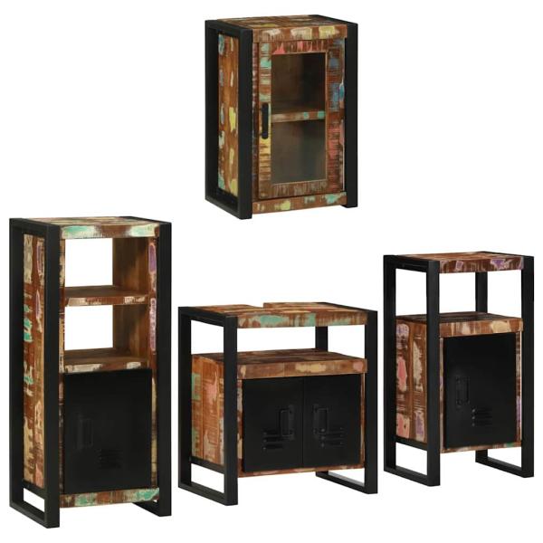 Badezimmermöbel Set 4 pcs Mehrfarbig Massives recyceltes Holz