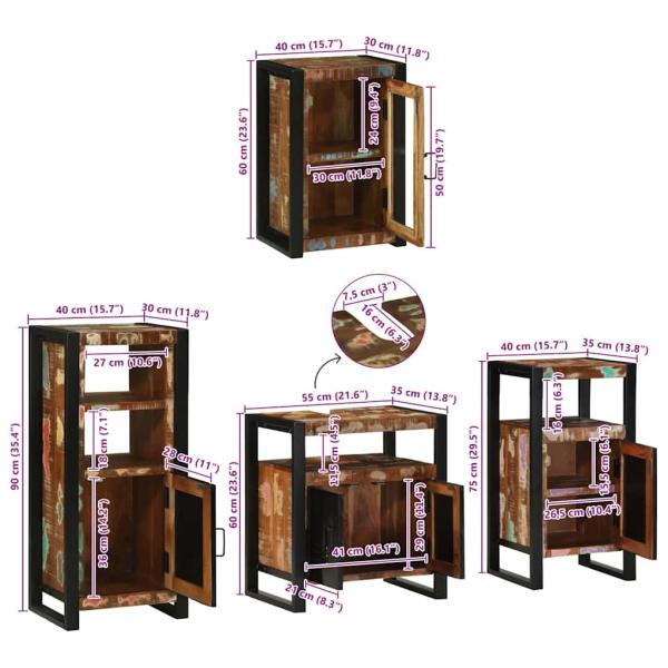 Badezimmermöbel Set 4 pcs Mehrfarbig Massives recyceltes Holz