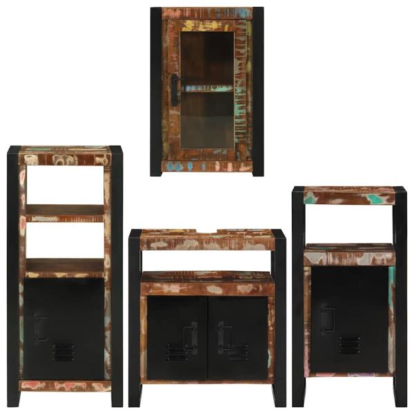 Badezimmermöbel Set 4 pcs Mehrfarbig Massives recyceltes Holz