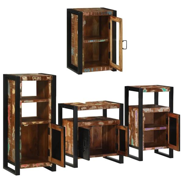Badezimmermöbel Set 4 pcs Mehrfarbig Massives recyceltes Holz