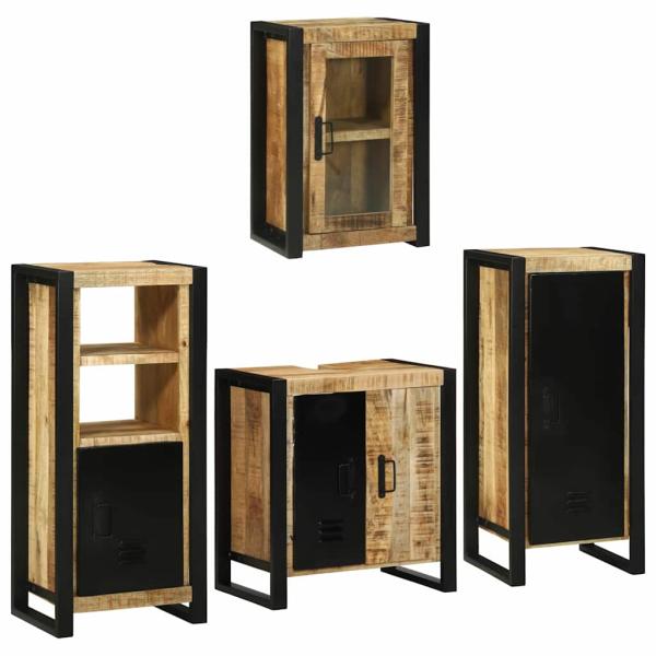 ARDEBO.de - Badezimmermöbel Set mit Tür 4 pcs Braun Massives Mango-Holz