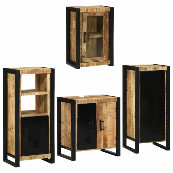 Badezimmermöbel Set mit Tür 4 pcs Braun Massives Mango-Holz