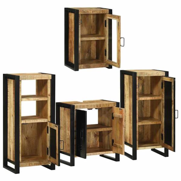 Badezimmermöbel Set mit Tür 4 pcs Braun Massives Mango-Holz