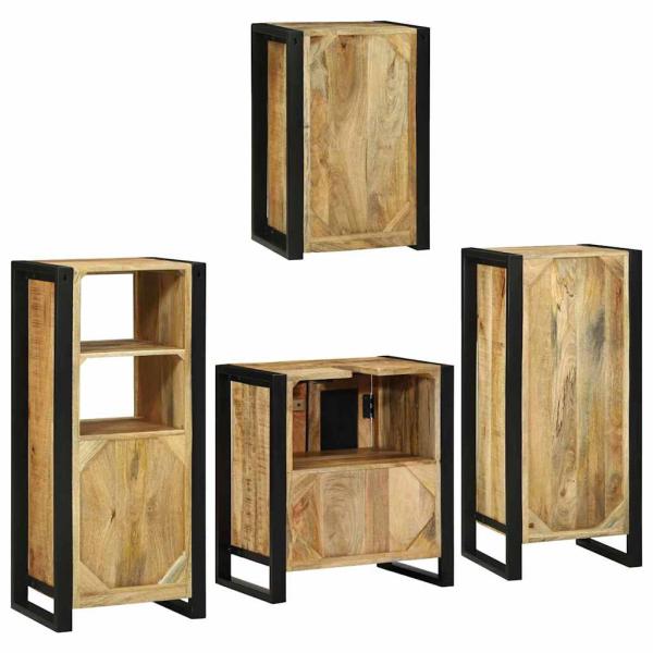 Badezimmermöbel Set mit Tür 4 pcs Braun Massives Mango-Holz