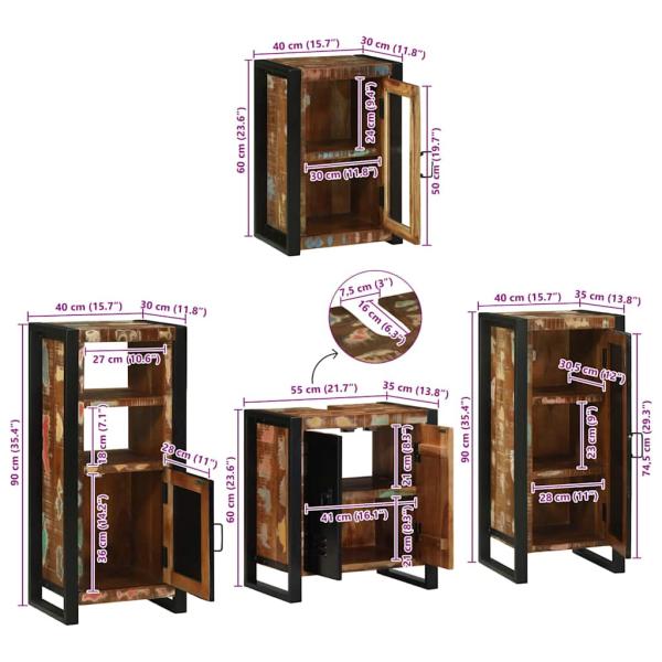 Badezimmermöbel Set 4 pcs Mehrfarbig Massives recyceltes Holz
