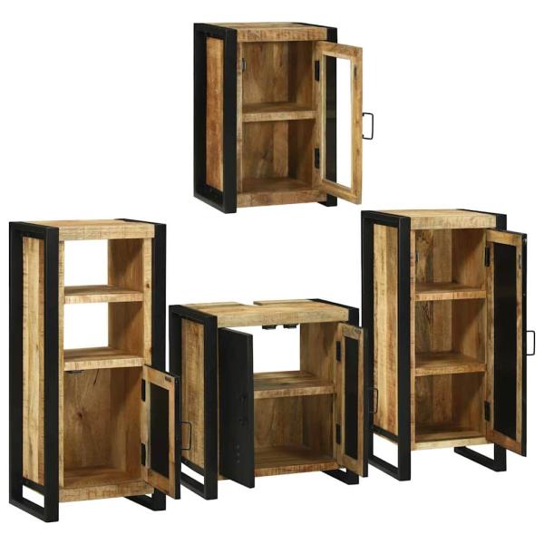 Badezimmermöbel Set mit Tür 4 pcs Braun Massives Mango-Holz
