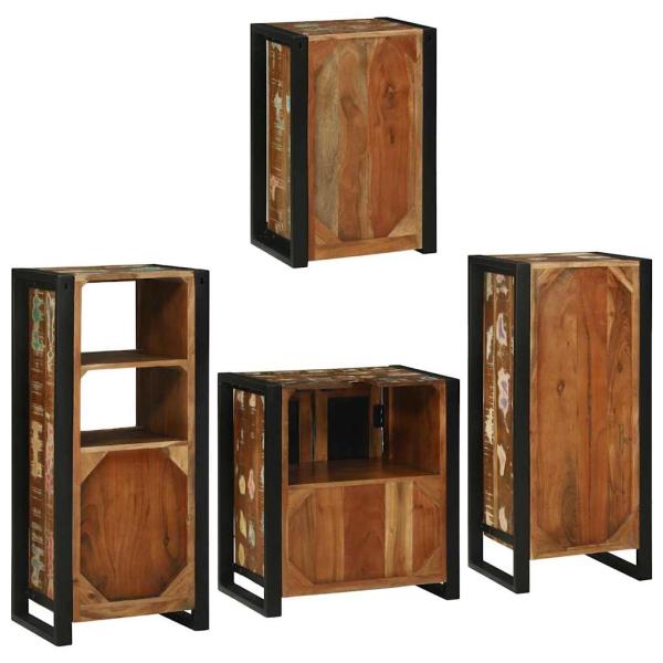 Badezimmermöbel Set 4 pcs Mehrfarbig Massives recyceltes Holz